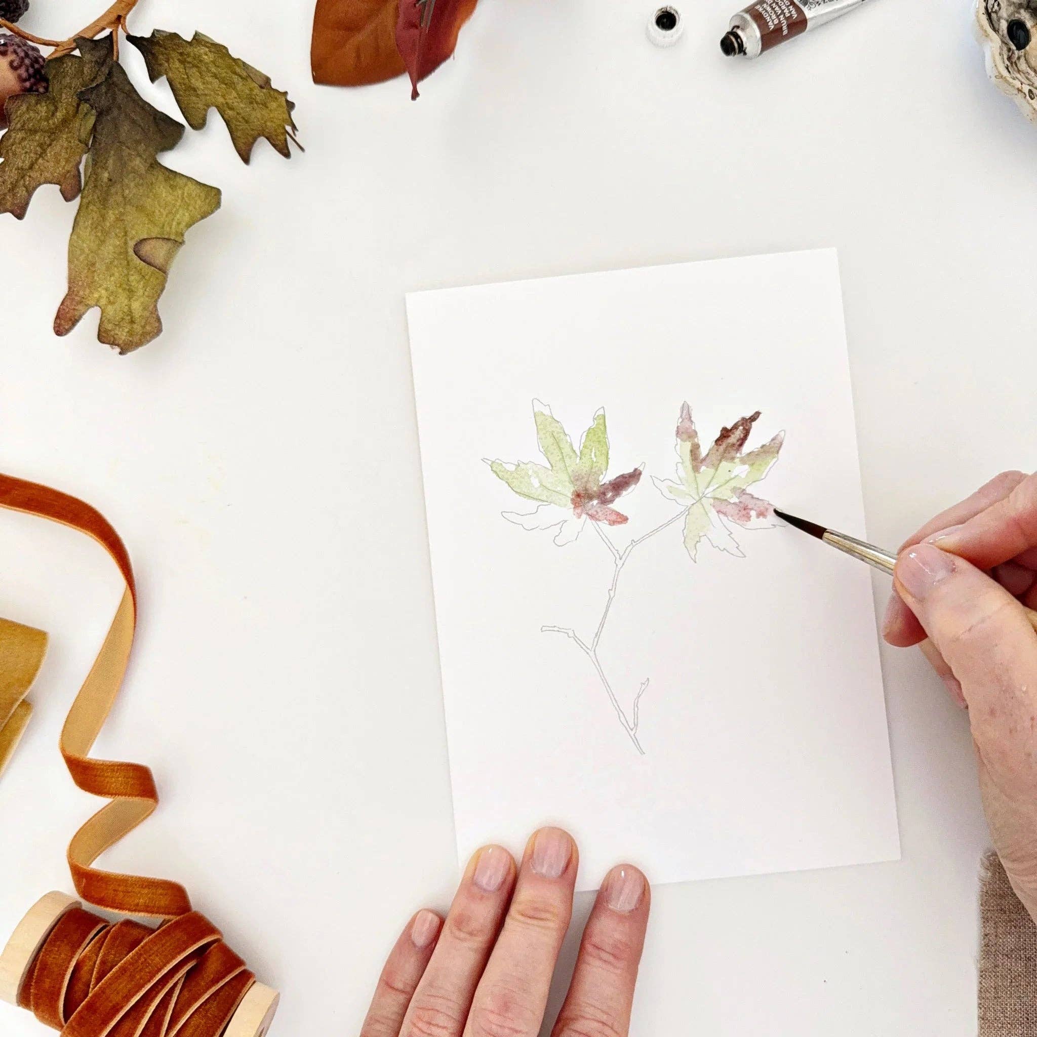 Emily Lex Fall Leaves Paintable Watercolor Notecard Set