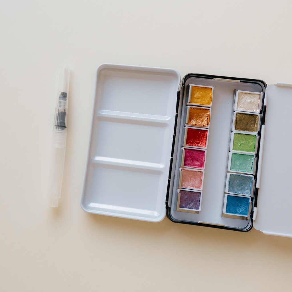 12-Color Travel Metallic Watercolor Paint Palette