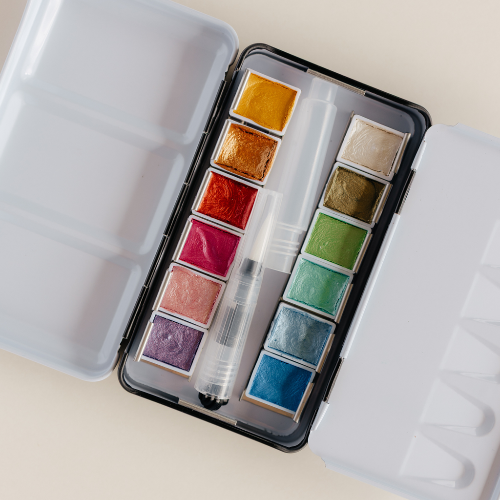 12-Color Travel Metallic Watercolor Paint Palette