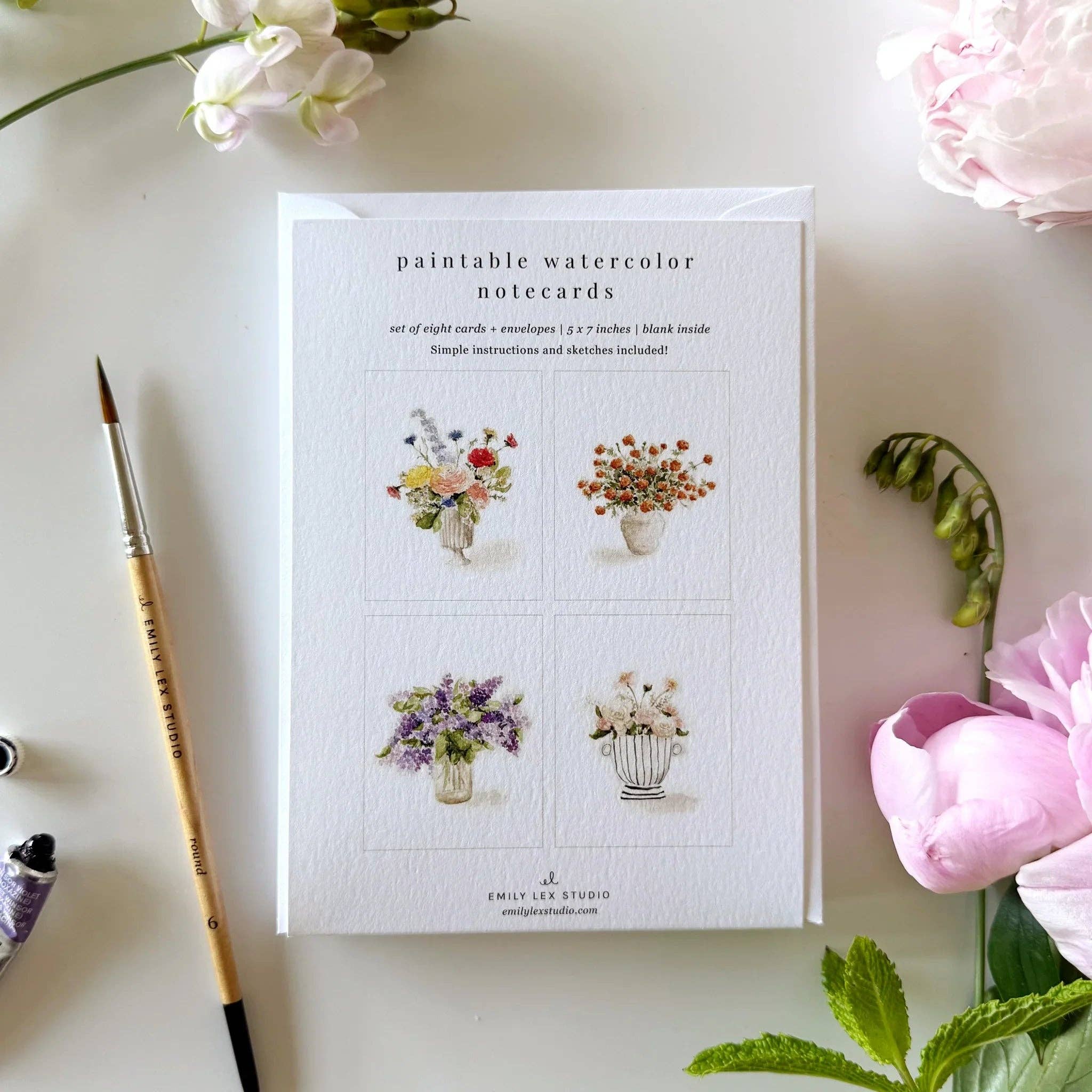 Emily Lex Bouquets Paintable Watercolor Notecard Set