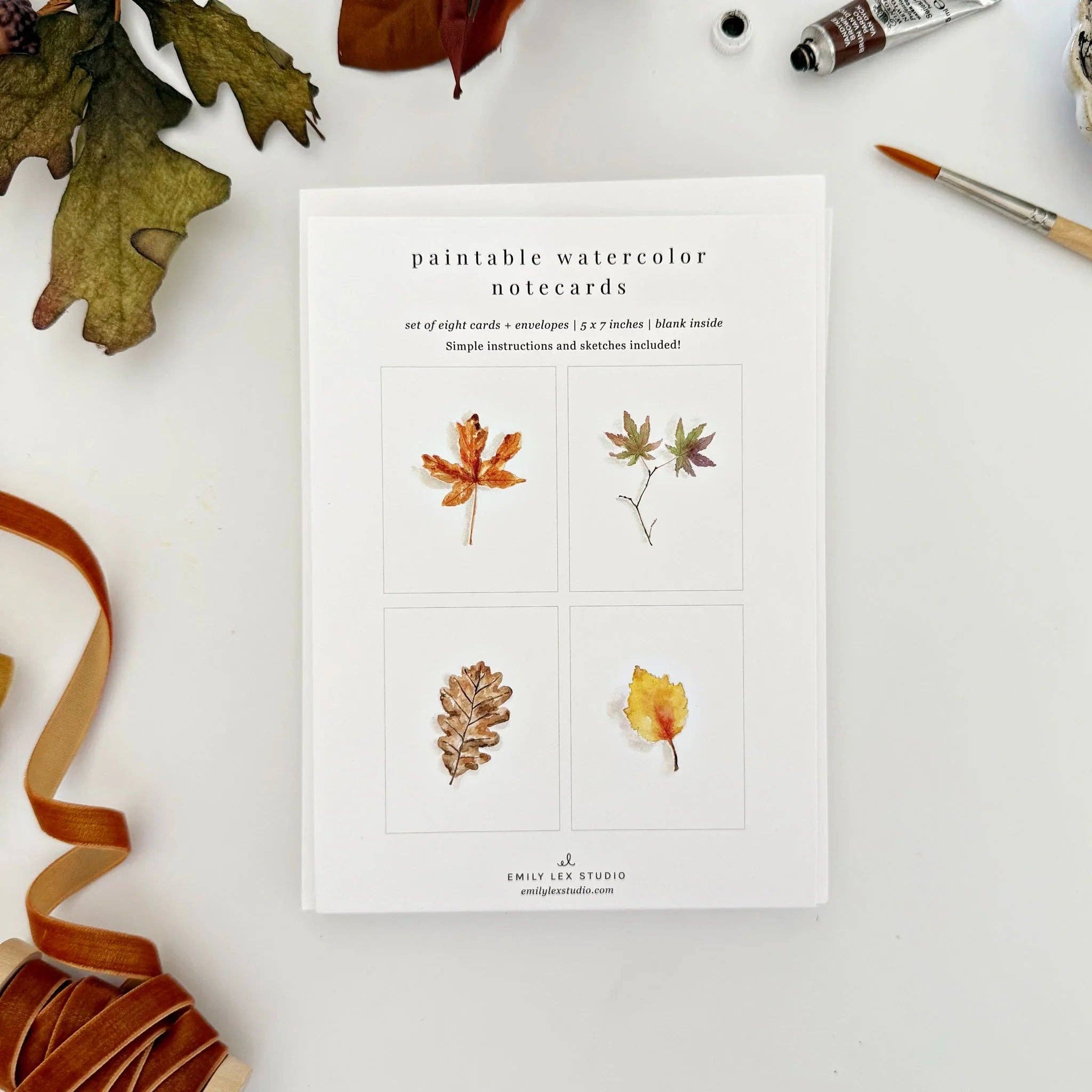Emily Lex Fall Leaves Paintable Watercolor Notecard Set
