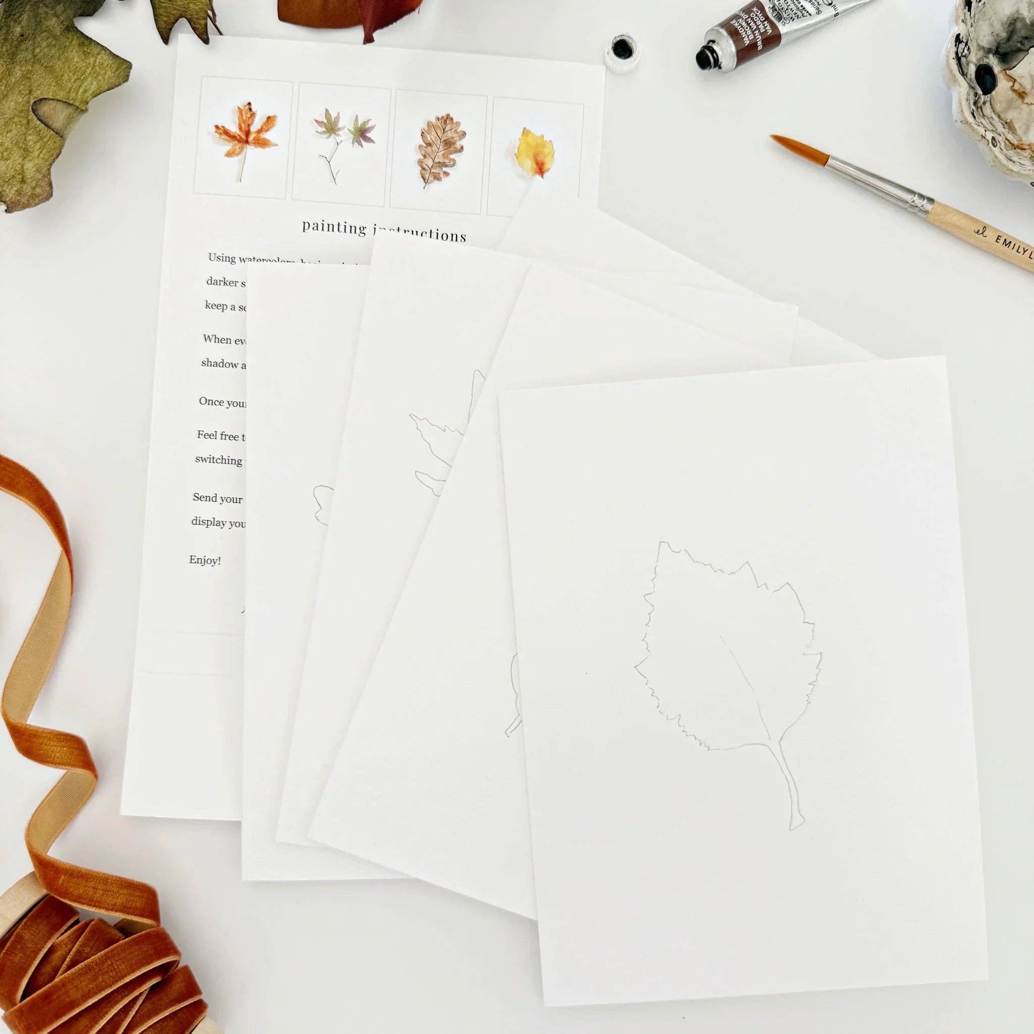 Emily Lex Fall Leaves Paintable Watercolor Notecard Set