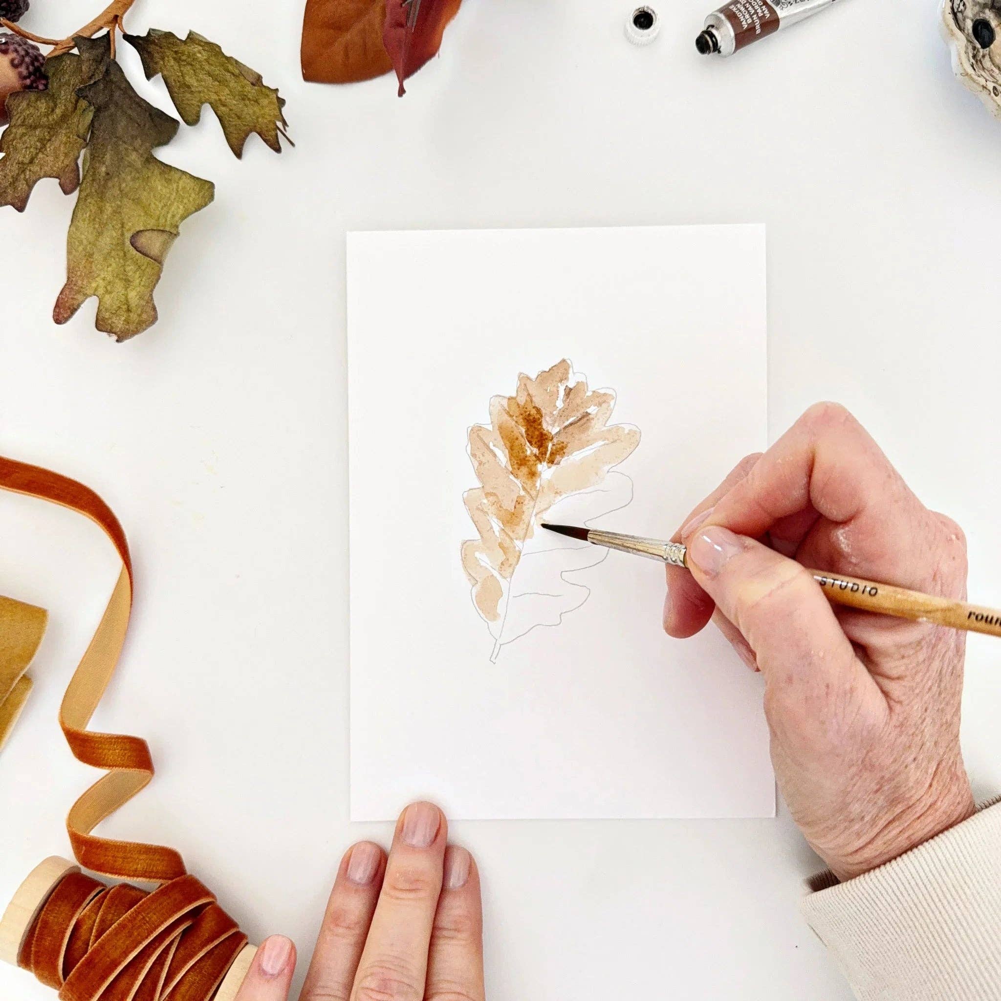 Emily Lex Fall Leaves Paintable Watercolor Notecard Set